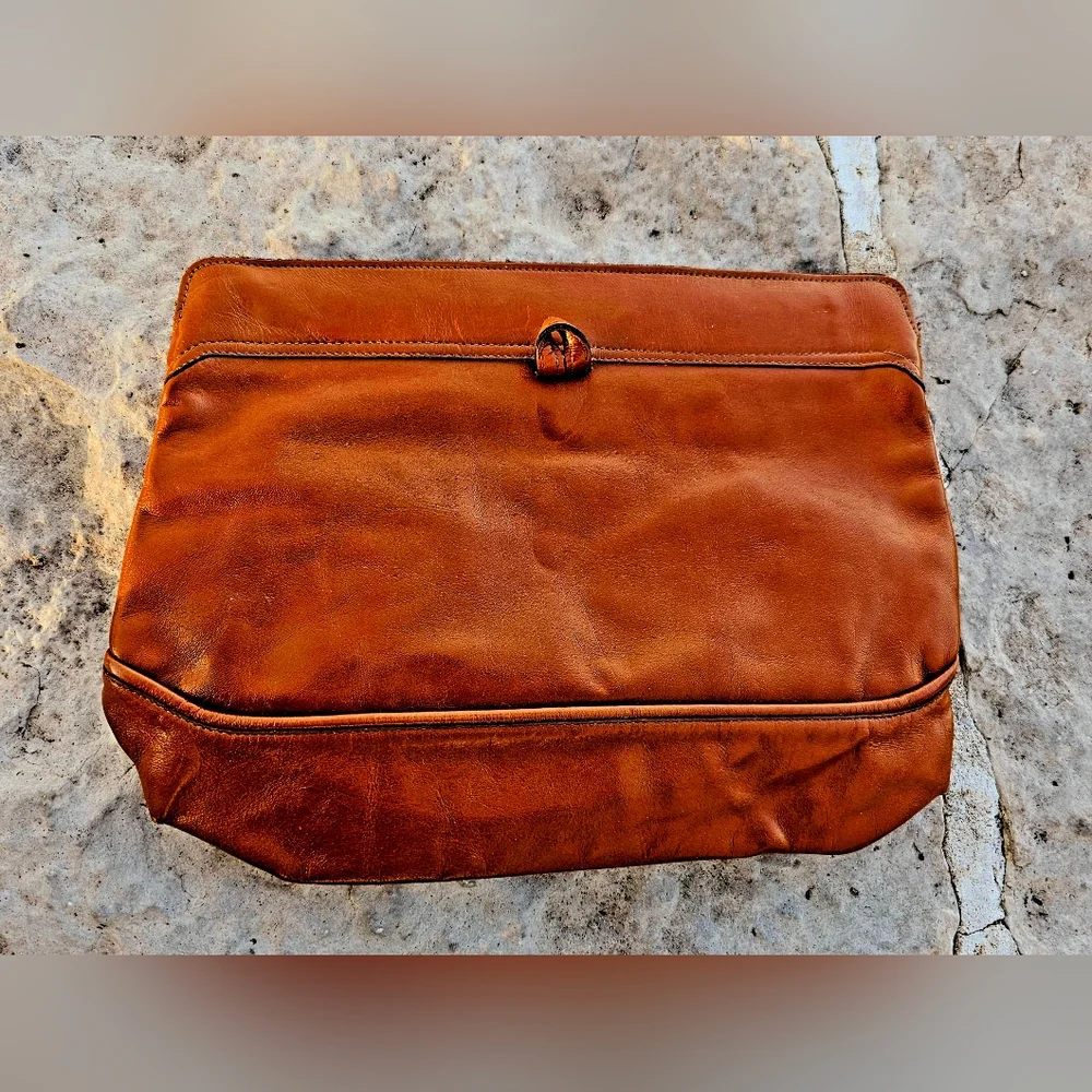 Vintage 1970s Phillippe brown leather fold over clutch bag purse luxury craftman - Picture 9 of 10
